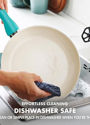 GreenPan Rio Healthy Ceramic Nonstick 16 Piece Cookware Pots and Pans Set, PFAS-Free, Dishwasher Safe, Turquoise