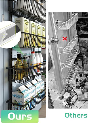 12 Inch Wide Narrow Over The Door Pantry Organizer, Pantry Organization and Storage, Black 8-Tier Metal Hanging Deep Basket Wall Spice Rack Seasoning Shelves, Home & Kitchen Essentials