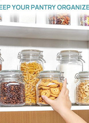Vtopmart 78oz Glass Food Storage Jars with Airtight Clamp Lids, 3 Pack Large Kitchen Canisters for Flour, Cereal, Coffee, Pasta and Canning, Square Mason Jar with 8 Chalkboard Labels