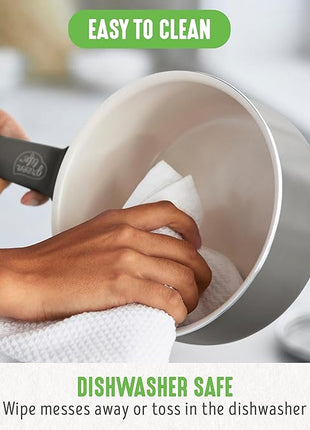 GreenLife 16 Piece Nonstick Cookware Set, Soft Grip Non-Toxic PFAS-Free Ceramic Pots & Pans, Dishwasher & Oven Safe, Frying, Sauce, Saute, Utensils, Glass Lids, Stay-Cool Handles, Wobble Free, Gray