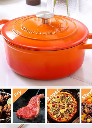 Enameled Cast Iron Dutch Oven, 5.5 Quart, Round Cast Dutch Ovens Pot with Lid Dual Handle for Bread Baking, Oven Safe up to 500°F, Orange