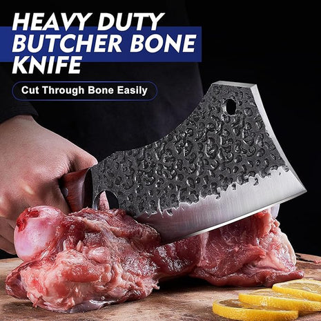 4PCS Meat Cleaver Set -Heavy Duty Bone Chopper & Meat Cleaver & Viking Knife & Slicing Knife, Chef Knives Set for Home Kitchen,Camping, BBQ Knives Gift for Men