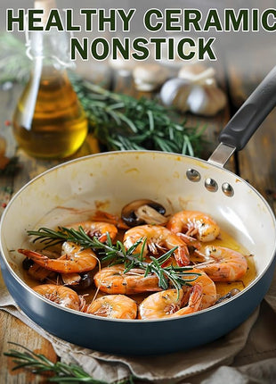 Cook N Home Pots and Pans Set Nonstick, 10-Piece Ceramic Kitchen Cookware Sets, Nonstick Cooking Set with Saucepans, Frying Pans, Dutch Oven Pot with Lids, Blue