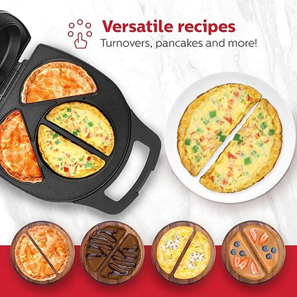 Holstein Housewares Stainless Steel 4 Section Omelet Maker, Non Stick Coating, Mess Free Cooking, Easy Cleaning, Indicator Lights, Upright Storage & Anti Slip Feet For Quick Meals. 4 Portions, Black
