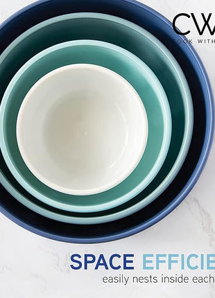 COOK WITH COLOR Prep Bowls with Lids- Wide and Deep Nesting Plastic Small Mixing Bowl Set with Lids, 8 Piece Set - Deep Bowls, Blue