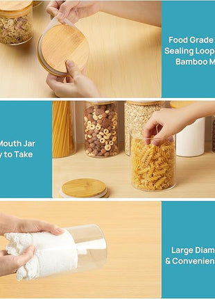 Vtopmart Glass Food Storage Jars, 7 Pack Kitchen Containers with Airtight Bamboo Wooden Lids for Pasta, Cookies, Nuts, Coffee Beans, Cereal, Canisters Set for Flour, Pantry Organization, BPA Free
