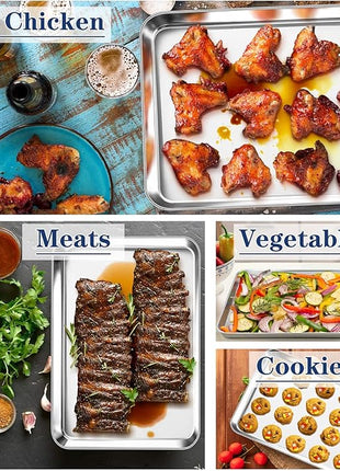 P&P CHEF 17.3 Inch Baking Cookie Sheet, Oven Pan Tray Stainless Steel Sheet Pan for Kitchen, Oven Bakeware for Multi Uses, Shiny Look & Dishwasher Safe, Healthy & Heavy Duty, 2Pcs