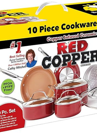 BulbHead Red Copper 10 PC Copper-Infused Ceramic Non-Stick Cookware Set