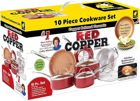 BulbHead Red Copper 10 PC Copper-Infused Ceramic Non-Stick Cookware Set