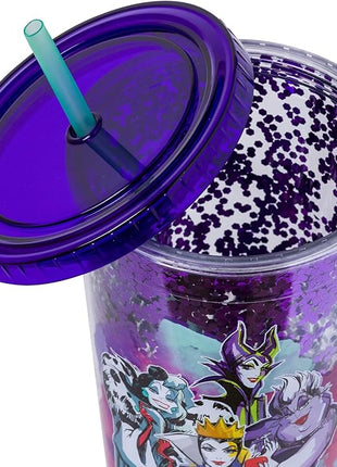Silver Buffalo Disney Villains Confetti Cold Cup Featuring Cruella de Vil, Ursula, Evil Queen, and Maleficent, 32 Ounces