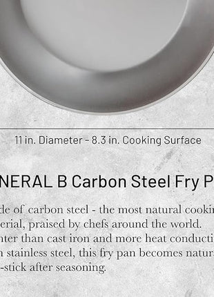 De Buyer MINERAL B Carbon Steel Fry Pan - 11” Diameter, 8.3” Cooking Surface - Ideal for Searing, Sauteing & Reheating - PFAS, PFOA & PFOS Free - Made in France