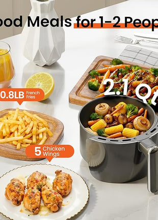 2.1Qt Small Air Fryer - Compact Digital Mini Airfryer with 7-in-1 Presets, 98% Less Oil, Adjustable Temperature & Timer, Shake Reminder, Nonstick, BPA-Free, Dishwasher Safe, Fast & Crispy Cooking