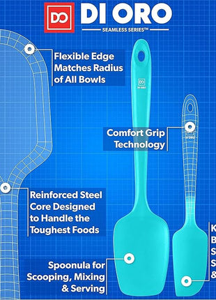 DI ORO Silicone Spatula Set - Rubber Kitchen Spatulas for Baking, Cooking, & Mixing - 600°F Heat-Resistant & BPA Free Silicone Scraper Spatulas for Nonstick Cookware - Dishwasher Safe (4pc, Teal)