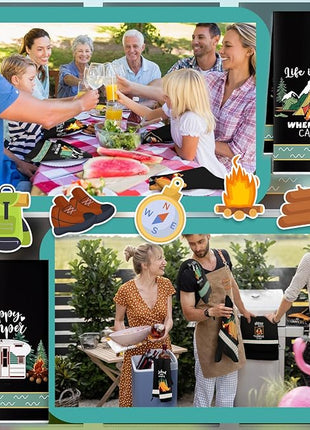 Boyiee 6 Pcs Camping Kitchen Towels Black Absorbent Dish Towels Bonfire Tent Car Tea Towels 24 x 16 Inches with Funny Sayings Novelty Gifts for Campers Happy Camper Camping Accessories for RV Campers