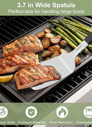 Beijiyi Stainless Steel Spatulas, 2 Pcs Metal Spatula Set for Cooking with Silicone Handle, Heavy Duty Turner for Cast Iron Skillet, Flat Top Grills, Kitchen Utensils for Steak, Pancake, Smash Burger