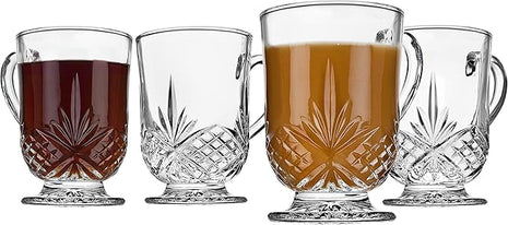 Godinger Coffee Mugs, Tea or Hot Water Glass Cups - Dublin Collection, Set of 4, 10 fluid ounces
