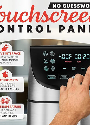 Gourmia Air Fryer - 8 Qt Extra Large Capacity, FryForce360º, Digital Display with 12 Presets, Roast, Bake, Broil, Dehydrate, Dishwasher Safe Accessories, Stainless Steel