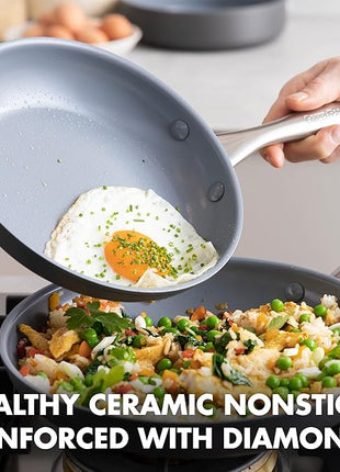 GreenPan Lima Hard Anodized 8" 10" & 12" Frying Pan Skillet Set, Ceramic Nonstick, PFAS-Free Nontoxic Pots & Pans, Oven & Broiler Safe, Stainless Steel Handles, Cookware for Eggs & Omelet, Gray