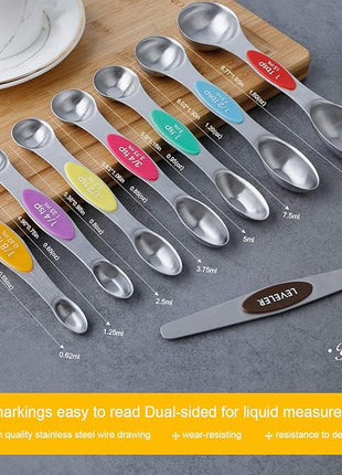 Magnetic Measuring Spoons Set of 8 Stainless Steel Dual Sided Stackable Measuring Spoons Nesting Teaspoons Tablespoons for Measuring Dry and Liquid Ingredients