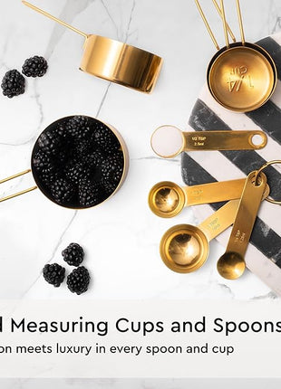 Black and Gold Kitchen Utensils Set - 19-PC Set Includes Stainless Steel and Silicone Cooking Utensils, Measuring Cups and Spoons - Black and Gold Kitchen Accessories for Stylish Cooking & Serving