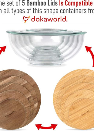 Glass Mixing Bowls Acacia Lids - (Bowls Not Included) Lids are compatible with all Glass Mixing Bowls Set