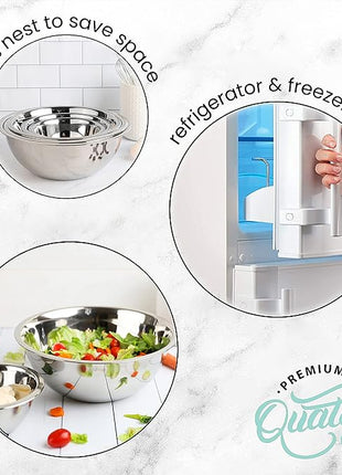 WHYSKO Meal Prep Stainless Steel Mixing Bowls Set, Home, Refrigerator, and Kitchen Food Storage Organizers | Ecofriendly, Reusable, Heavy Duty (White)