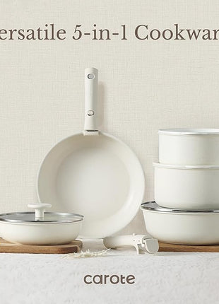 CAROTE 17pcs Pots and Pans Set, Nonstick Cookware Set Detachable Handle, Induction Kitchen Cookware Sets Non Stick with Removable Handle, RV Cookware Set, Oven Safe