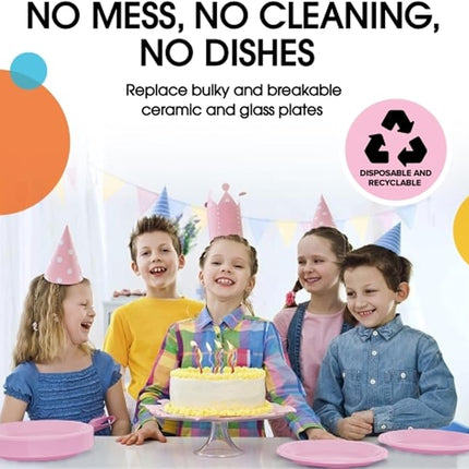 Exquisite Party Solids Pink Plastic Plates For Party Supplies 9" Pink Disposable Plates Heavy Duty 50 Pcs Plastic Dinnerware Sets Heavy Duty 350 GSM Disposable Dinnerware Set