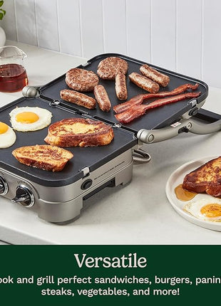 Cuisinart Griddler Indoor Grill, Panini Press, Sandwich Maker & More, 5-in-1 Grilling, Dishwasher-Safe Nonstick Cooking Plates, GR-4NNAS, Stainless Steel