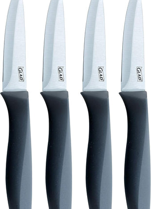 Glad Paring Knife Set, Pack of 4 | Sharp Stainless Steel Blades with Non-Slip Handles | 3.5-Inch Kitchen Knives for Cutting Vegetables and Peeling Fruit,Gray