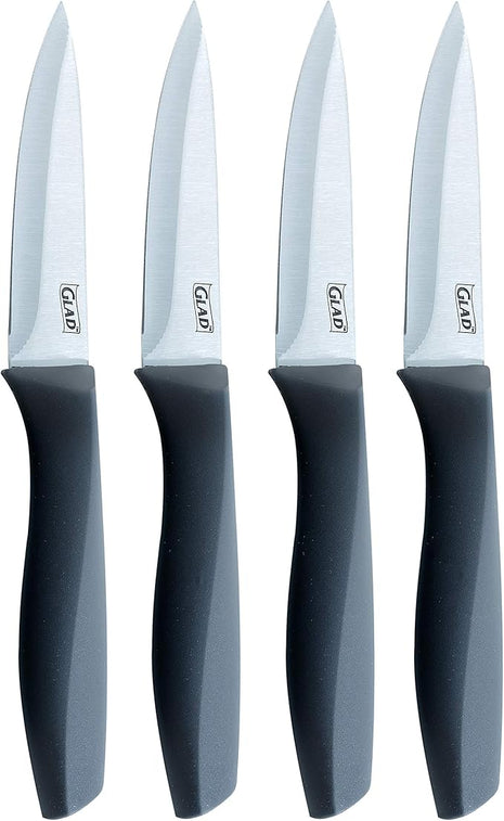Glad Paring Knife Set, Pack of 4 | Sharp Stainless Steel Blades with Non-Slip Handles | 3.5-Inch Kitchen Knives for Cutting Vegetables and Peeling Fruit,Gray