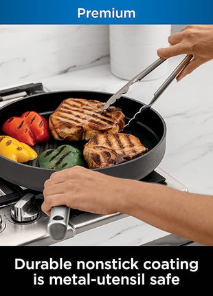 Ninja C30530 Foodi NeverStick Premium 12-Inch Round Grill Pan, Hard-Anodized, Nonstick, Durable & Oven Safe to 500°F, Slate Grey