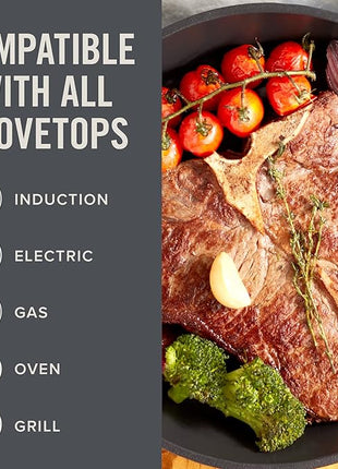 Zakarian by Dash 9.5 Inch Small Nonstick Cast Iron Skillet, Titanium Ceramic Coated Frying Pan, Grey