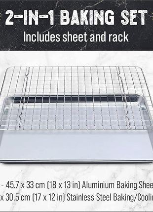 Checkered Chef Baking Sheets for Oven - Quarter Sheet Pan with Stainless Steel Wire Rack Set 2 Pack - Easy Clean Cookie Sheets, Aluminum Bakeware