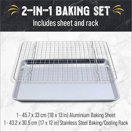 Checkered Chef Baking Sheets for Oven - Quarter Sheet Pan with Stainless Steel Wire Rack Set 2 Pack - Easy Clean Cookie Sheets, Aluminum Bakeware