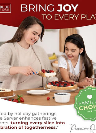 Orblue Pie Server, Essential Kitchen Tool, Serrated on Both Sides, Great for Right or Left Handed Chef, Stainless Steel Flatware, Cake Cutter, Blue