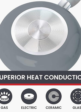 Mueller 16-Piece Healthy Stone Pots and Pans Set Non Stick, Non Toxic Ceramic Cookware Set, Dishwasher Safe, w Frying Pans, Sauce Pan, Steamer, Vac-Free Vented Glass Lids, Kitchen Utensils, Slate