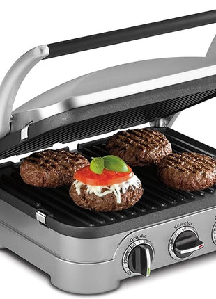 Cuisinart Griddler Indoor Grill, Panini Press, Sandwich Maker & More, 5-in-1 Grilling, Dishwasher-Safe Nonstick Cooking Plates, GR-4NNAS, Stainless Steel
