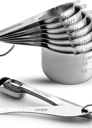 Spring Chef Stainless Steel Measuring Cups and Spoons Set of 14 with Leveler, Nesting Kitchen Metal Measuring Cups and Spoons Set for Dry and Liquid Ingredients, Perfect for Cooking & Baking
