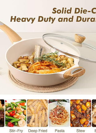 SENSARTE Ceramic Nonstick Frying Pan Skillet with Lid, 10.5 Inch Deep Frying Pan, 3.8 Qt Saute Pan, Induction Pan, Healthy Non Toxic Cooking Pan with Helper Handle, PFOA PFAS PTFE Free