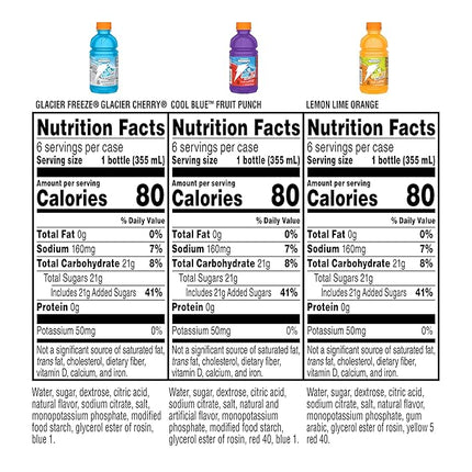 Gatorade Thirst Quencher, Mashups Variety Pack, Cool Blue-Fruit Punch, Lemon-Lime-Orange, Glacier Freeze-Glacier Cherry, 12 Fl Oz (Pack of 18)