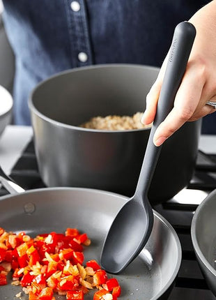 GreenPan Silicone Ultimate Spoon, Mixing Stirring Serving, Cooking Kitchen Utensil, Flexible Rubber Nonstick Cookware, Rigid Steel Core, Heat-Resistant, Anti-Slip Handle BPA-Free Dishwasher Safe, Gray
