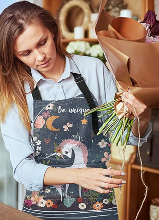 Britimes Apron Home Kitchen Cooking Baking Gardening for Women Men with Pockets Unicorn Be Floral Moon 32x28 inch