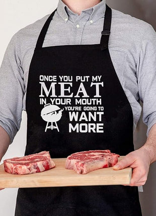 Funny Grilling Apron for Men, Adjustable Black BBQ Cooking Apron with Three Large Pockets, Chef Kitchen Apron for Barbecue and Outdoor Use, Gift for Dad, Husband, Boyfriend