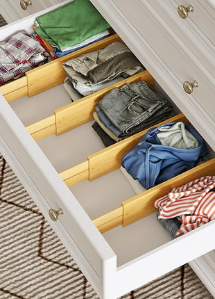 BAMEOS 4" High Drawer Dividers Bamboo Separators Organization Expandable Organizers for Kitchen Bedroom Bathroom Dresser Office 4-pack