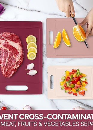 COOK WITH COLOR Non-Slip Cutting Board Set – Kitchen Essentials with Easy Grip Handle for Meat, Veggies, and Fruits, 3 Cutting Boards, Rose