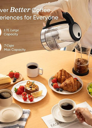Cosori Electric Kettle, No Plastic Filter & Spout, 1.8Qt Tea Kettle & Hot Water Boiler For Coffee & Tea, Water Heater & Teapot, Automatic Shut Off, Borosilicate glass, Black, 1500W