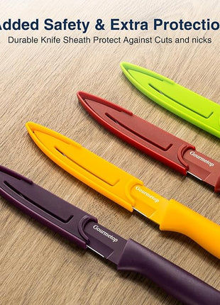 Paring Knife with Cover, Paring Knives Set of 4, 4.5" Paring Knife Set of Premium Stainless Steel, Small Kitchen Knife Set for Fruit and Vegetable, Ergonomic Knife Handles for Versatility