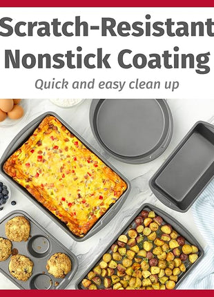 GoodCook Everyday Nonstick Steel 5-Piece Bakeware Set, Gray, Includes Cookie Sheet, Cake Pan, Loaf Pan, Muffin Pan, and Roast Pan, Durable and Scratch-Resistant Baking Set