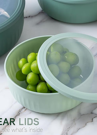 COOK WITH COLOR Prep Bowls with Lids- Wide and Deep Nesting Plastic Small Mixing Bowl Set with Lids, 12 Piece Set - Wide Bowls, Sage